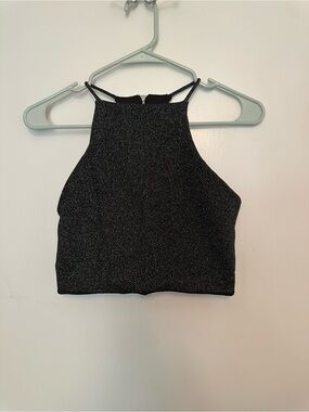 one clothing Black Sparkle Halter Crop Top